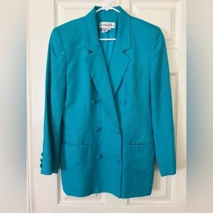 Christian Dior Vintage Turquoise Double Breasted Blazer Size 8 100% Rayon